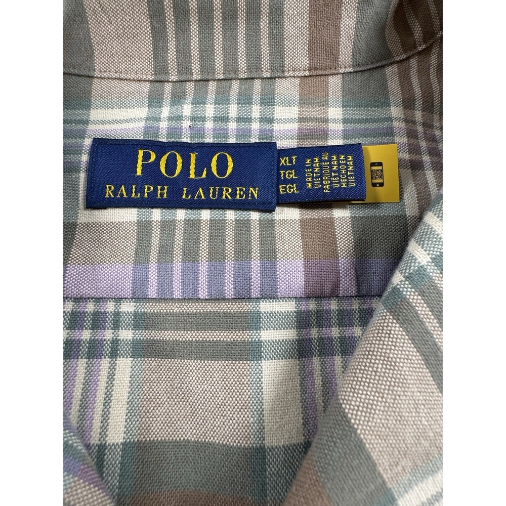 Polo Ralph Lauren XL Tall Plaid Camp Shirt Purple Green Short Sleeve - Picture 2 of 7